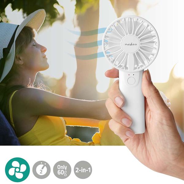 Kompakter Handventilator (weiss, 6cm): 2 Geschwindigkeiten - für Handtasche, Schreibtisch, Reise - Leise + effizient