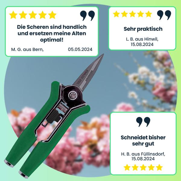 Praktische Gartenschere, 15cm, grün, Klinge aus rostfreiem Stahl - Ergonomischer Griff, für präzise Blüten- und Zweigschnitte