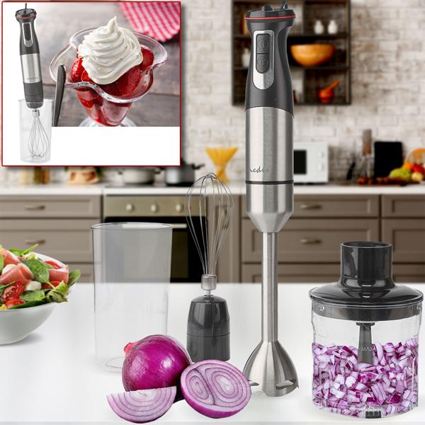 Leistungsstarker Stabmixer 800W – mit Schneebesen, Zerkleinerer & Behälter – aus Edelstahl, vielseitig einsetzbar & ideal für Smoothies, Suppen & Saucen