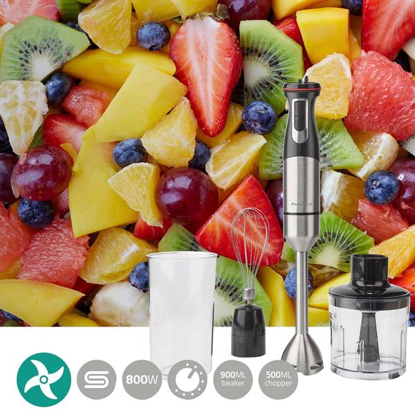Leistungsstarker Stabmixer 800W – mit Schneebesen, Zerkleinerer & Behälter – aus Edelstahl, vielseitig einsetzbar & ideal für Smoothies, Suppen & Saucen