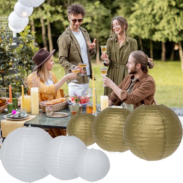 Papier-Lampions 6er-Set – 3 Grössen (20, 25, 30 cm) weiss & gold – stimmungsvolle Deko für Feste, Garten & Kindergeburtstage – robust & wetterfest