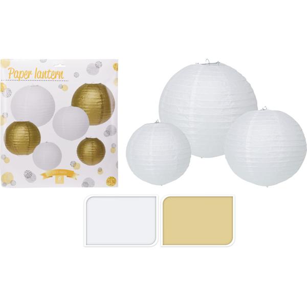 Papier-Lampions 6er-Set – 3 Grössen (20, 25, 30 cm) weiss & gold – stimmungsvolle Deko für Feste, Garten & Kindergeburtstage – robust & wetterfest