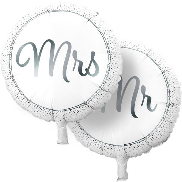 Romantische Mr & Mrs Luftballons, 2 Stück, silber/weiss, Ø 46 cm, Perfekte Hochzeitsdekoration für unvergessliche Momente für Brautpaar & Gäste
