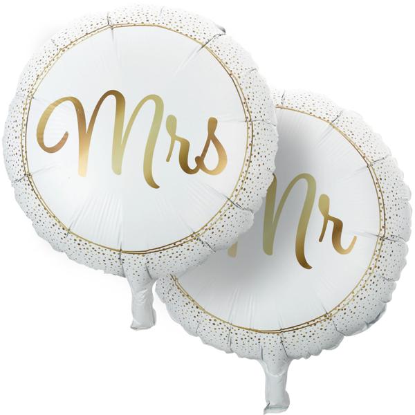 Romantische Mr & Mrs Luftballons, 2 Stück, gold/weiss, Ø 46 cm, Perfekte Hochzeitsdekoration für unvergessliche Momente für Brautpaar & Gäste