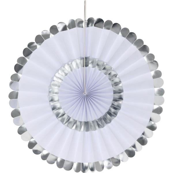 Deko-Fächer aus Papier, 5 Stück, silber und weiss, Farbenfrohe Akzente für jeden Anlass, Partydekoration, Wanddeko & vieles mehr