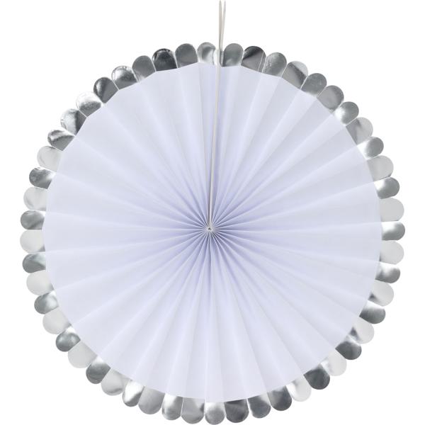 Deko-Fächer aus Papier, 5 Stück, silber und weiss, Farbenfrohe Akzente für jeden Anlass, Partydekoration, Wanddeko & vieles mehr