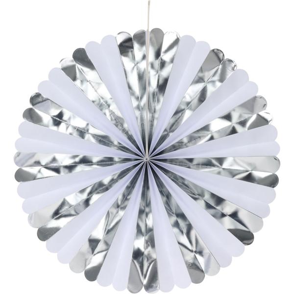 Deko-Fächer aus Papier, 5 Stück, silber und weiss, Farbenfrohe Akzente für jeden Anlass, Partydekoration, Wanddeko & vieles mehr