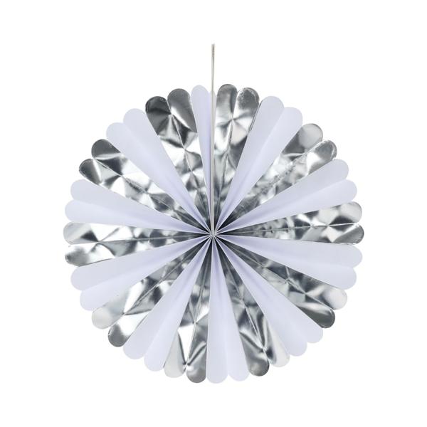 Deko-Fächer aus Papier, 5 Stück, silber und weiss, Farbenfrohe Akzente für jeden Anlass, Partydekoration, Wanddeko & vieles mehr