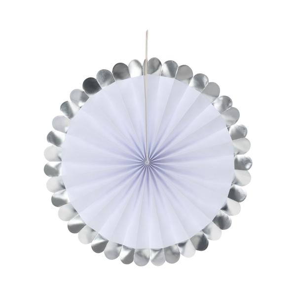 Deko-Fächer aus Papier, 5 Stück, silber und weiss, Farbenfrohe Akzente für jeden Anlass, Partydekoration, Wanddeko & vieles mehr