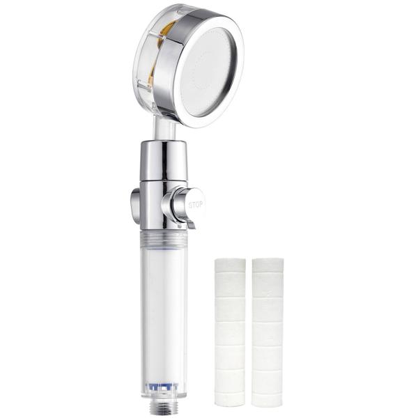 Duschbrause mit 3 Wasserfiltern – Filtert Kalk Chlor Mineralien für klares Wasser & Hautschutz – Wassersparfunktion – 25,5 x Ø 8 cm Kunststoff