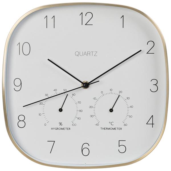 Wanduhr mit Thermo- und Hygrometer - Präzise Quarz-Uhrzeit, Raumtemperatur & Luftfeuchtigkeit für optimales Klima - Goldener Alu-Rahmen Ø 28,5 cm