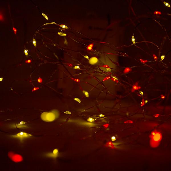 Silberdraht-Lichterkette - 80 bunte LEDs für farbenfrohe Lichteffekte drinnen & draussen - IP44 - Batteriebetrieben, L 395 cm - 8 Leuchtmodi & Timerfunktion