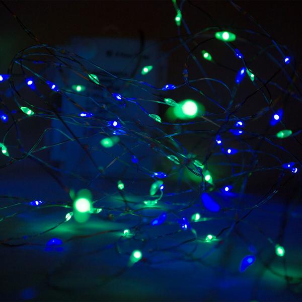 Silberdraht-Lichterkette - 80 bunte LEDs für farbenfrohe Lichteffekte drinnen & draussen - IP44 - Batteriebetrieben, L 395 cm - 8 Leuchtmodi & Timerfunktion