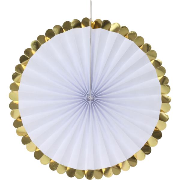 Deko-Fächer aus Papier, 5 Stück, gold und weiss, Farbenfrohe Akzente für jeden Anlass, Partydekoration, Wanddeko & vieles mehr
