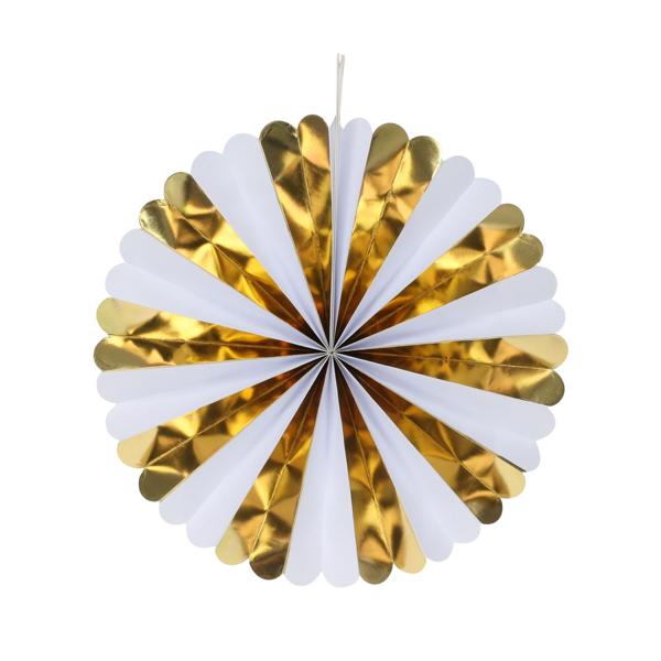 Deko-Fächer aus Papier, 5 Stück, gold und weiss, Farbenfrohe Akzente für jeden Anlass, Partydekoration, Wanddeko & vieles mehr