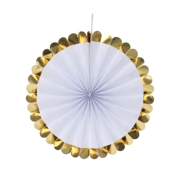 Deko-Fächer aus Papier, 5 Stück, gold und weiss, Farbenfrohe Akzente für jeden Anlass, Partydekoration, Wanddeko & vieles mehr