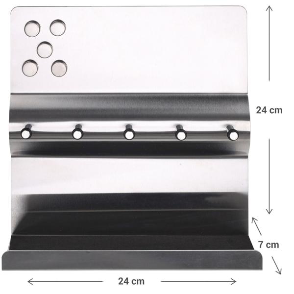 Schlüsselbrett Edelstahl - 5 Haken, Magnettafel & Ablage - Ideal für Familien & WGs - 24x24x7 cm - inkl. 5 Magneten & Montagematerial