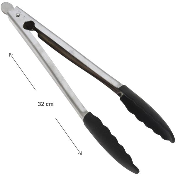 Praktische Koch- & Grillzange (32 cm) aus Edelstahl mit Silikonkopf: Sicherer Halt & kein Zerkratzen, leicht zu reinigen & perfekt für jede Grillart