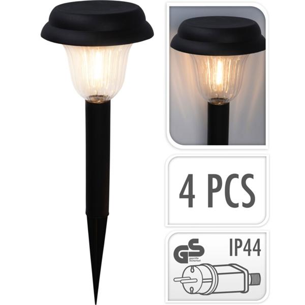 Wegeleuchten-Set mit Erdspiess: 4 Stück, schwarz, 16x16x45cm, 5m Kabel, warmweisse Gartenbeleuchtung – für sichere Wege