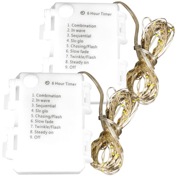 2er-Set Silberdraht-Lichterkette, 160 LEDs, IP44, batteriebetrieben, bunt, L 795 cm