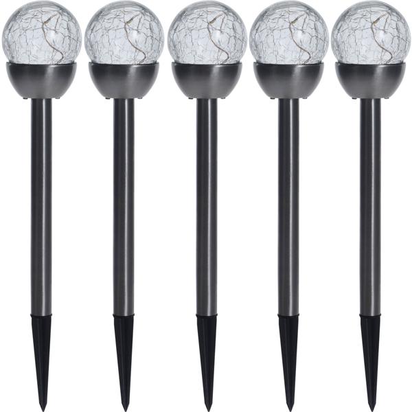 Dekorative Solar-Kugellampen: 5 Stück, 36cm, Edelstahl & Glas, warmweiss - ideal für Gartenwege, Terrassen, Beete - hochwertiges Ambiente