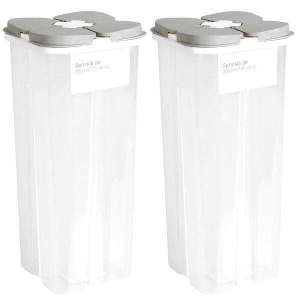2er-Set Vorratsdose 3000 ml - 4 Fächer & individuelle Deckel - Hygienisch, mottenfrei für Müsli, Mehl, Zucker, Reis - Weiss/Grau 13x13x28 cm
