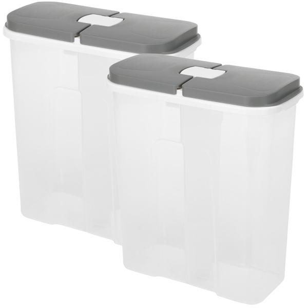 2er-Set Vorratsdose 2850ml - 2 Fächer & individuelle Deckel - Hygienische Aufbewahrung für Müsli, Mehl, Zucker, Reis - Weiss Grau Kunststoff