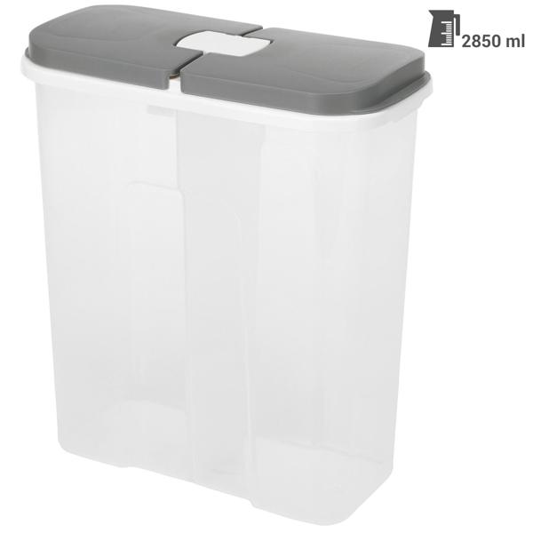 2er-Set Vorratsdose 2850ml - 2 Fächer & individuelle Deckel - Hygienische Aufbewahrung für Müsli, Mehl, Zucker, Reis - Weiss Grau Kunststoff