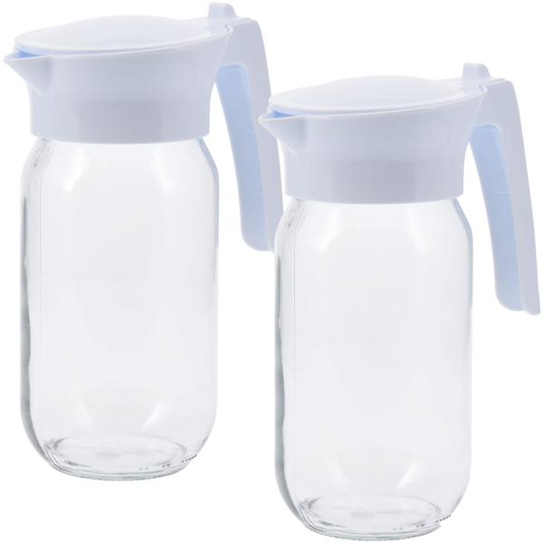 Kanne 2er-Set aus Glas - 1000ml für Wasser, Saft, Eistee & Limo - Modernes Design, weisser Kunststoffdeckel - Transparent, 105x162x222 mm