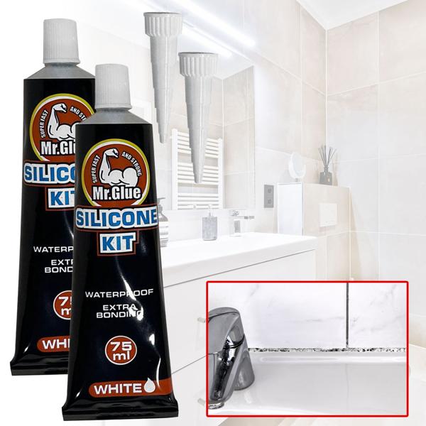 2er-Set Silikon-Kit Weiss - Wasserdichtes Sanitärsilikon für Bad, Küche & Fugen - Optimale Haftung, 75g Tube - Einfache Verarbeitung