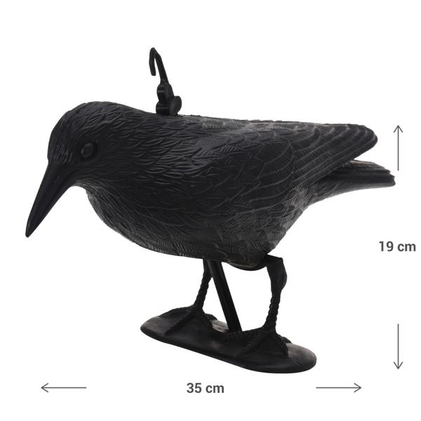 Wetterfester Rabe in schwarz zur Vogelabwehr – 35 x 19 x 13 cm – Schutz vor Tauben & Spatzen, u.v.m.–langlebig & effektiv für Garten, Balkon & Dach