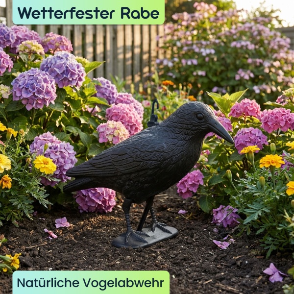2er-Set Wetterfester Rabe in schwarz zur Vogelabwehr – 35 x 19 x 13 cm – Schutz vor Tauben & Spatzen, u.v.m.–langlebig & effektiv für Garten, Balkon & Dach