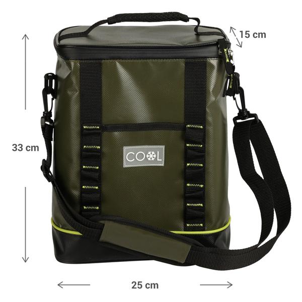 Isolierte Kühltasche, 12 Liter, mit Schultergurt, aus wasserdichtem Vinyl – olivgrün, für langanhaltende Kühlung unterwegs
