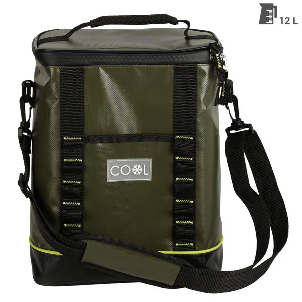 Isolierte Kühltasche, 12 Liter, mit Schultergurt, aus wasserdichtem Vinyl – olivgrün, für langanhaltende Kühlung unterwegs