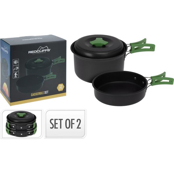 2-teiliges Camping-Kochset - faltbare Griffe - eloxiertes Aluminium Kochgeschirr - extrem hitzebeständig - ideal für Rucksackreisen, Gartenlauben, Wohnmobile