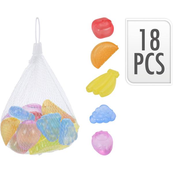 Dauer-Eiswürfel in Fruchtform 18er-Set - Kühlt Getränke ohne Verwässern für reinen Geschmack - Wiederverwendbar, bunter Blickfang, inkl. Transportnetz