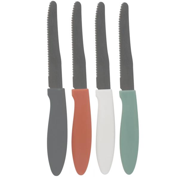 Steakmesser-Set 4 Stück - Scharfe gezackte Edelstahlklingen - Fleisch & Pizza schneiden - Ergonomische Griffe - Rostfreier Chromstahl - Gesamtlänge 20,5 cm