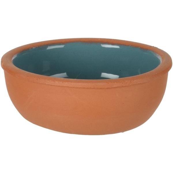 Tapas Schalen Set 4 Stück Terracotta - Ø 10x4 cm 160g je - Snackschalen mit glasierter Innenseite - Blau, Violett, Grau, Gelb - Robust & spülmaschinenfest