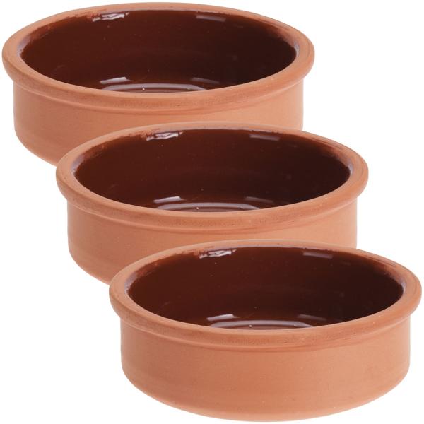Tapas Schalen Set 3 Stück Ø 12x4cm - Terracotta mit glasierter Innenseite für mediterrane Gerichte & Snacks - Robust, langlebig & leicht zu reinigen