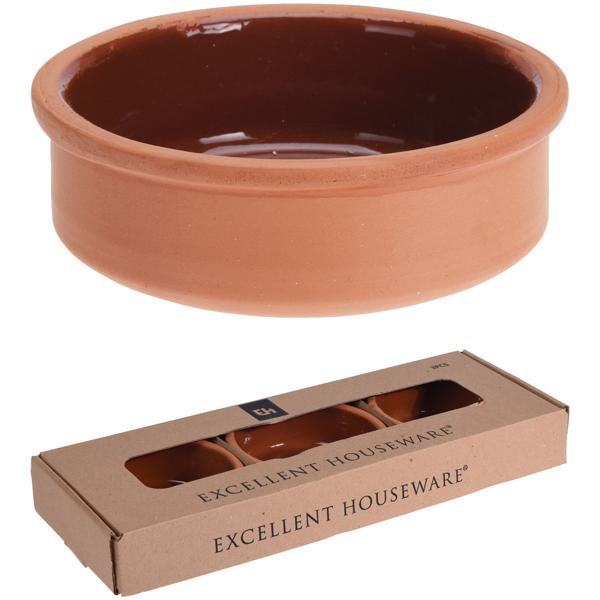 Tapas Schalen Set 3 Stück Ø 12x4cm - Terracotta mit glasierter Innenseite für mediterrane Gerichte & Snacks - Robust, langlebig & leicht zu reinigen