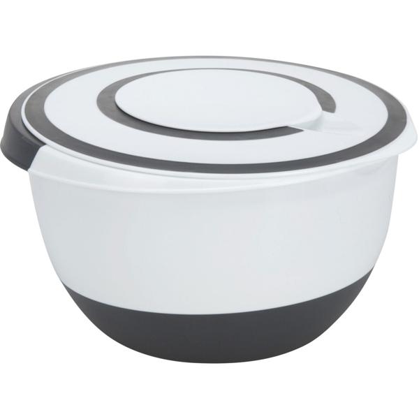 Praktische 5L Rührschüssel mit Deckel: Rutschfeste Küchenschüssel (weiss/schwarz) mit Ausgiesser & Griff für sauberes Arbeiten