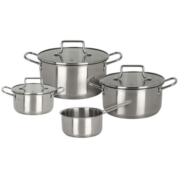 Elegantes 7-teiliges Koch-Topfset, induktionsfähig – Rostfreies Material, silber, abgerundete Griffe – Premium Kochgeschirr für beste Ergebnisse