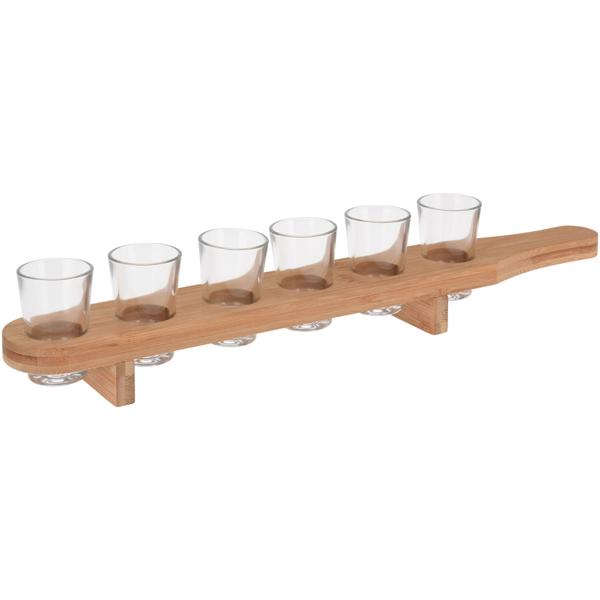 Schnapsbrett aus Bambus für 6 Schnapsgläser - Robust & langlebig - 40ml je Glas - Servierbrett mit Griff - Perfekt für Party, Bar, Geburtstag - 45x6x6 cm