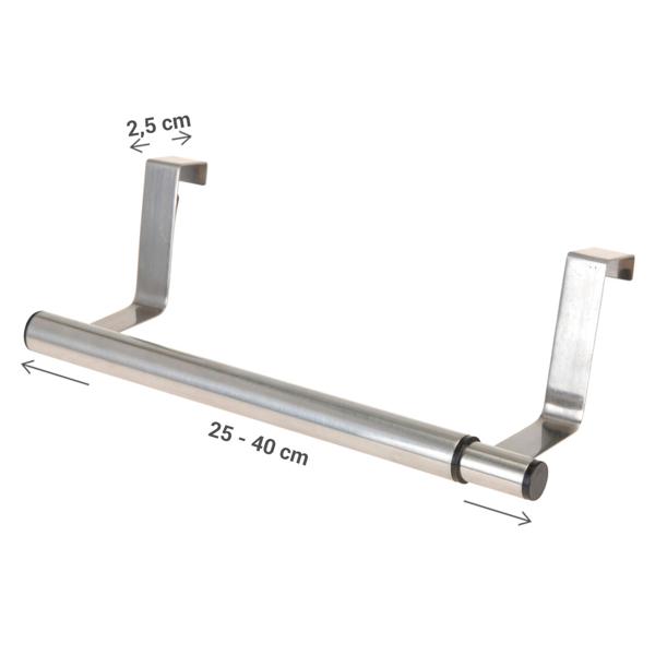 Handtuchhalter für Türen - ausziehbar 25-40 cm - flexibles Trocknen von Handtüchern - Robuste Edelstahl-Stange - Kein Bohren/Kleben - Für Türen bis 2,5 cm Falz
