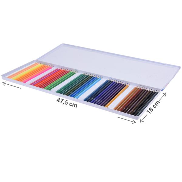 50 Buntstifte Komplett-Set in Metallbox - Riesige Farbauswahl für Kinder - Sechskantige Form, ab 3 Jahren - Ideal für Reisen & Ausflüge