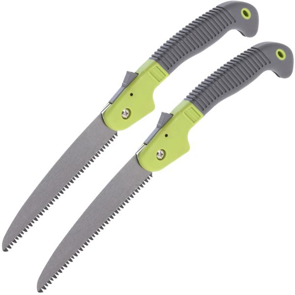 2er-Set Klappsäge 40 cm grün-grau - Gehärtetes Sägeblatt für frisches & totes Holz, Gartenarbeit, Camping & Bushcrafting - Rutschfester Griff - 18 cm Klinge