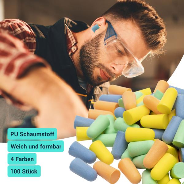 Hocheffektive Gehörschutz-Ohrstöpsel, 100 Stück, mehrfarbig, SNR 33 dB, hoher Tragekomfort, für laute Umgebungen wie Arbeit, Party, Event oder Schlaf