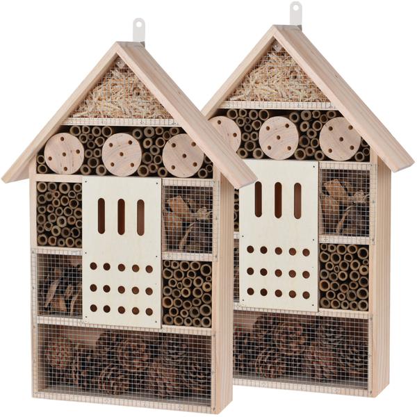 2er-Set Insektenhotel - sicheres Zuhause für Wildbienen, Marienkäfer & Co. - 51x35x10cm - Kiefernholz, Bambus - optimaler Vogelschutz, Nisthilfe 2kg