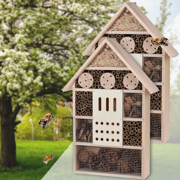 2er-Set Insektenhotel - sicheres Zuhause für Wildbienen, Marienkäfer & Co. - 51x35x10cm - Kiefernholz, Bambus - optimaler Vogelschutz, Nisthilfe 2kg
