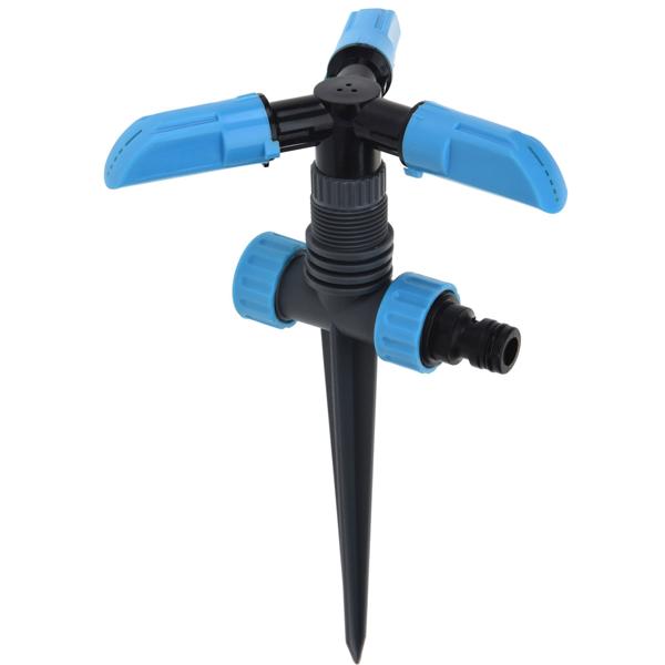 Gartensprinkler mit Erdspiess, 360 Grad Bewässerung, Reichweite 5,5 m, blau, schwarz, grau, Kreisregner zur Garten Bewässerung 